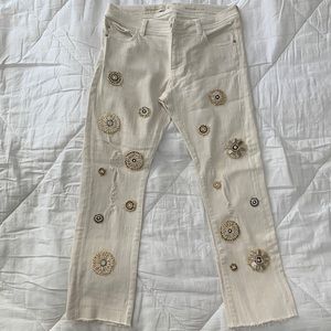 Pilcro and the letterpress embroidered floral tan jean
